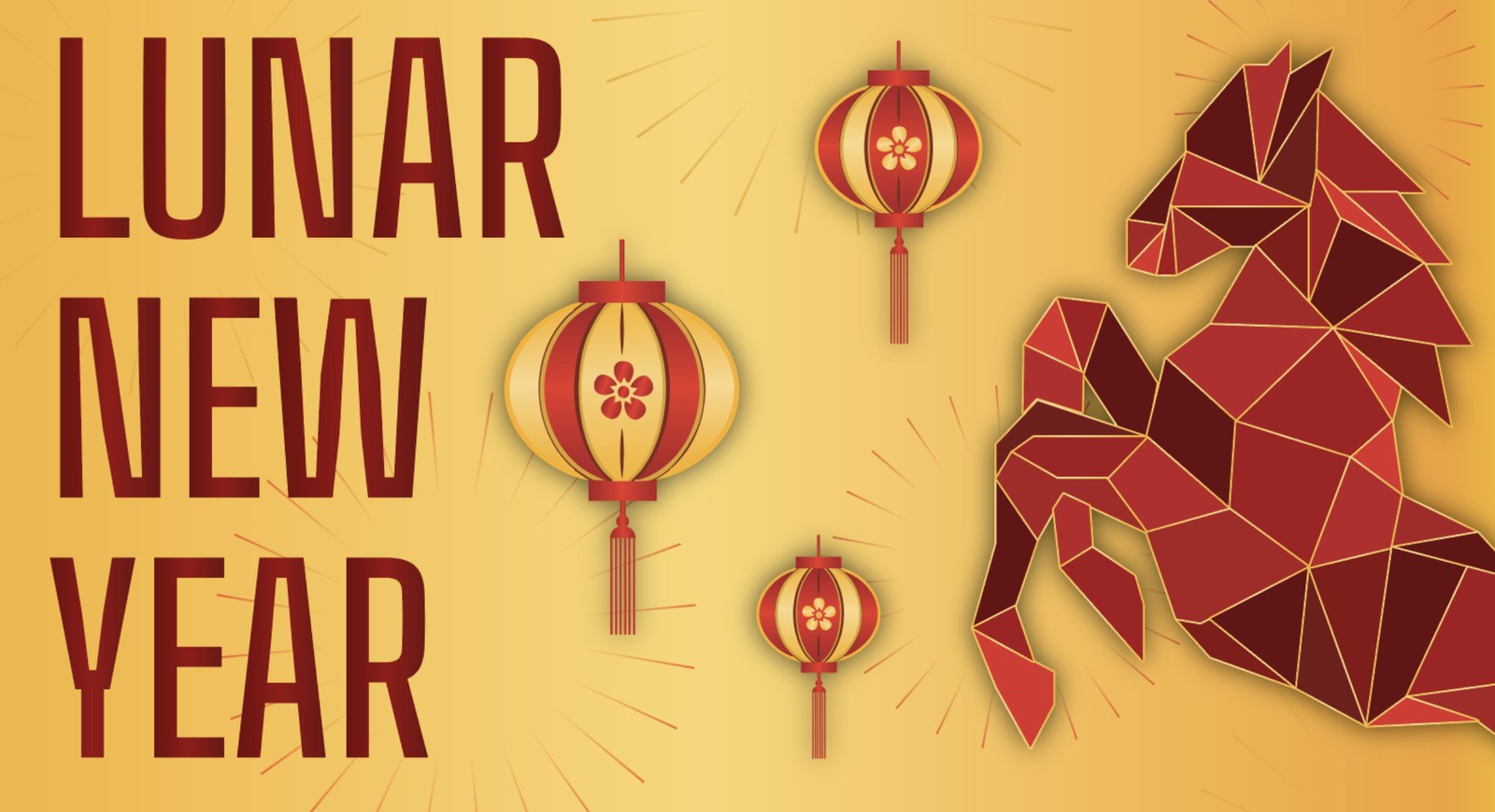 Lunar New Year endcap: lanterns and a geometric horse
