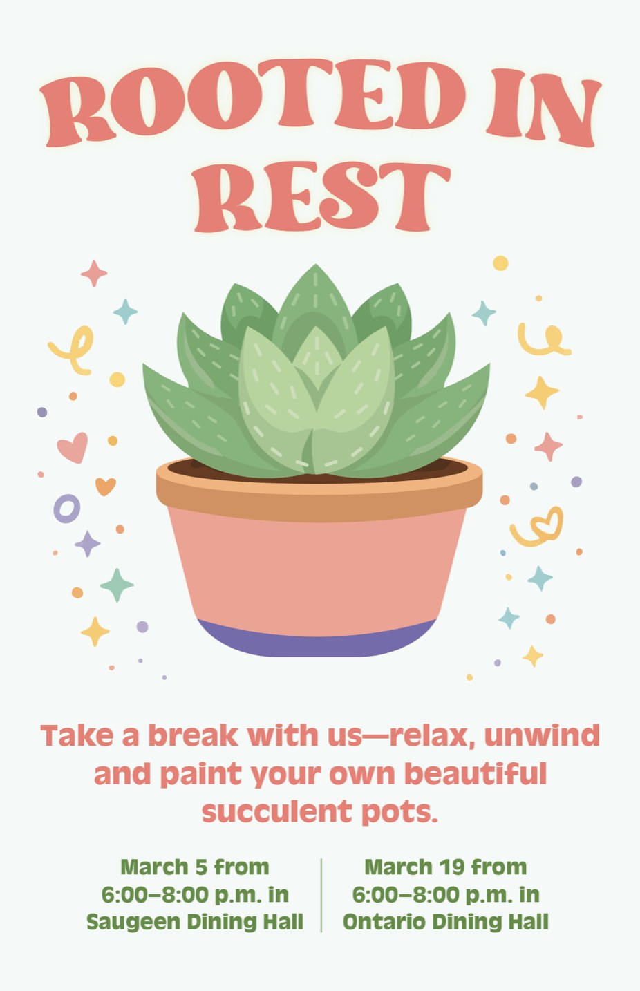Rooted in Rest succulent pot painting poster