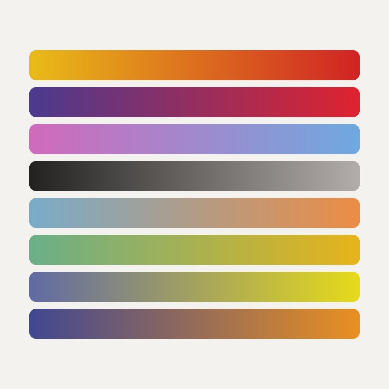 Eight gradient colour pairings